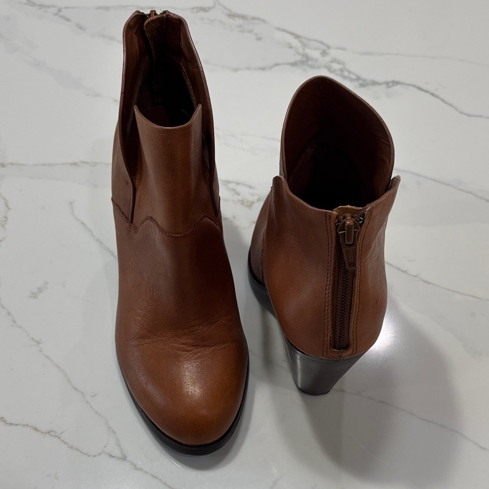 Gianni Bini Brown Leather Ankle Booties with Back Zip